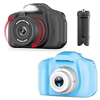 Seckton Kids Selfie Camera for Boys Age 3-9 Blue & Digital Video Cameras with Flash for Kids 6-10, Portable Camera Toy 3 4 5 6 7 8 9 10 Year Old Boys Girls Black