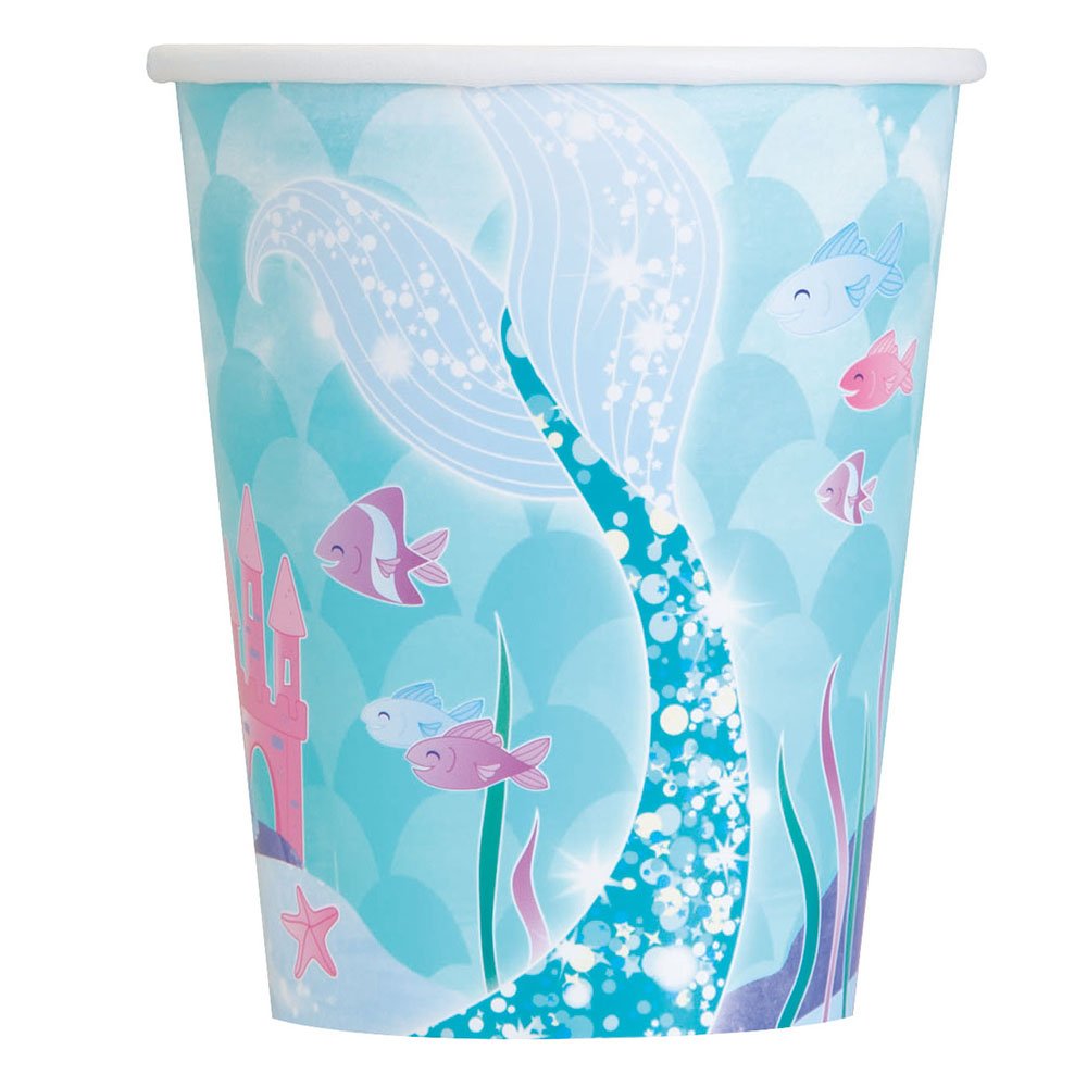Unique Disposable Paper Cups Mermaid Party, 9 Oz, Multicolor,8 Pcs