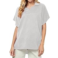 Women's Short Sleeve Blouses, Textured Lapel Casual Loose Top Summer Tops 2024 Graphic Tees Trendy, S XXXL