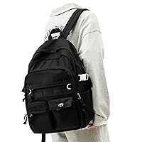 Black School Backpack For Women Men,Aesthetic College Backpack With Lots of Pockets,Lightweight High School Bag For Teens Girls Boys,Cute Bookbag