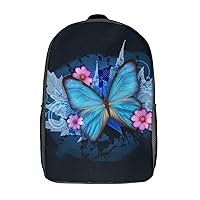 Blue Butterfly Flora 17 Inches Unisex Laptop Backpack Lightweight Shoulder Bag Travel Daypack