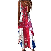 British Flag Sleeveless Maxi Dress Womens Summer Spaghetti Strap Elegant A-Line Dresses Casual V Neck Beach Dress