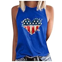 July 4th Womens Love Heart Dye Tank Tops American Flag Sleeveless Crewneck Shirts Summer Casual Loose Fit T-Shirts
