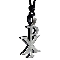 CHI-RHO Silver Pewter Pendant Necklace Protection Amulet Charm W Black Cord