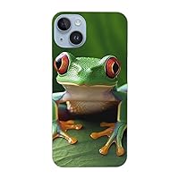 Green Cute Frog Printed Phone Case for iPhone 14 Plus 6.7 Inch Clear Shockproof Phone Cover Cases,Not Yellowing,Wireless Fast Charging