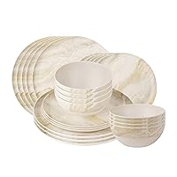 GIA Everyday 24 Pieces Bamboo Melamine Dinnerware Set for 8 person, Yellow Marble Swirl