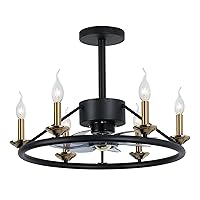 REDSTAR Fandelier Ceiling Fans with Lights - 23 inch Candle Chandelier with Fan Lights Remote Control, Black and Gold, 7 Blades Quiet Reversible Ceiling Fan with Candle Light (6 E12 Sockets)