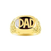 Rylos Yellow Gold Plated Silver 925 DAD Ring adorned with Diamonds and Black Onyx. Available in sizes 8 to 13, make a bold and meaningful addition to your men's jewelry collection.