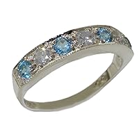 10k White Gold CubicZirconia and Blue Topaz Womens Band Ring - Sizes 4 to 12 Available