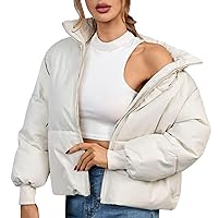 Womens Fall Fashion Womens Winter Quilted Jackets Long Sleeve Full Zip Puffer Jacket Coats with Pockets Fleece Jackets