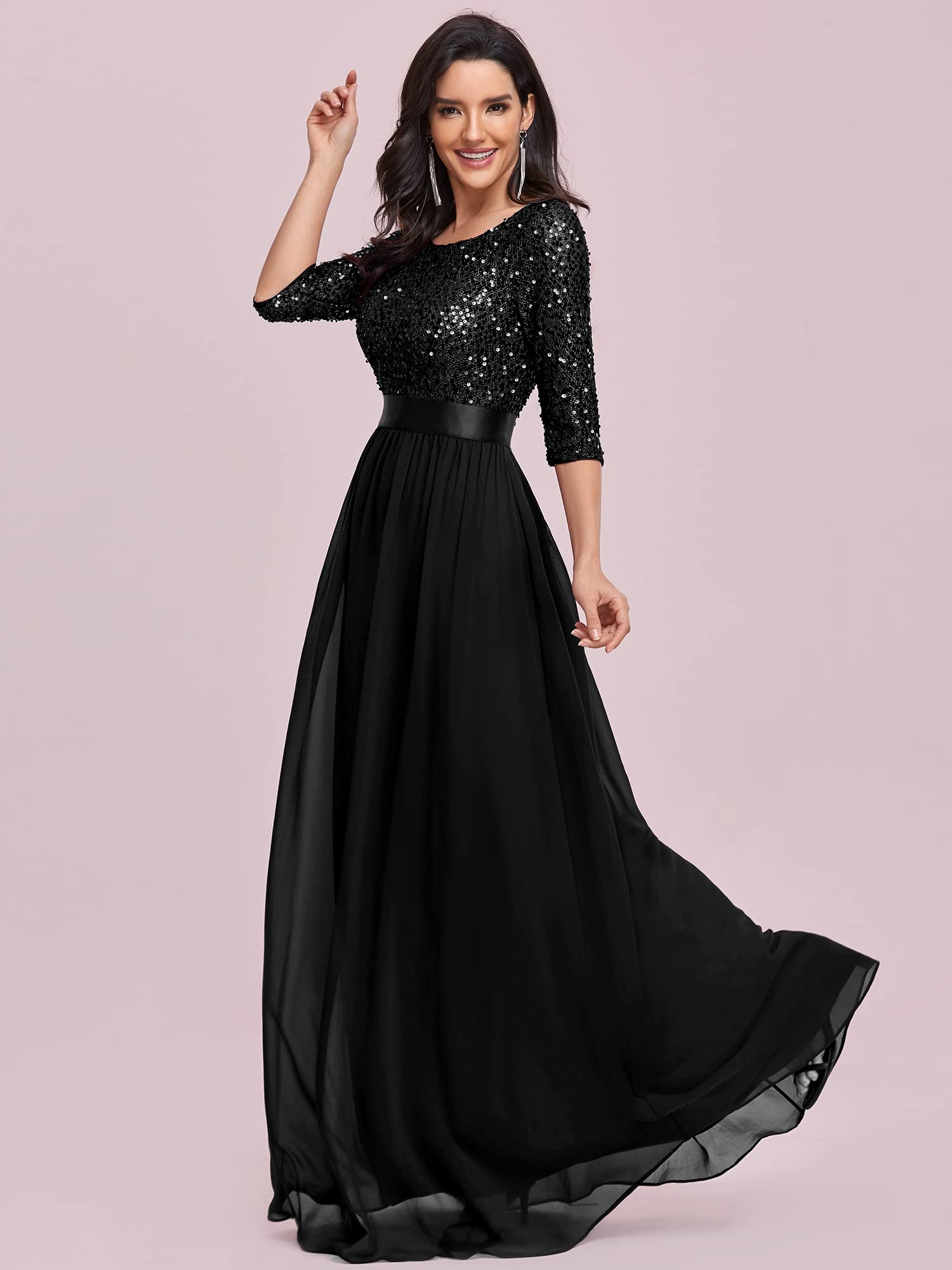 Ever-Pretty Women's Round Neck Sequin Maxi Dress Long Evening Dress 0683