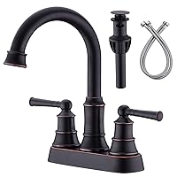 2 Handle Bathroom Sink Faucet, Oil Rubbed Bronze Brass 4 Inch Centerset Lavatory Vanity Faucets with Pop-up Drain & cUPC Supply Lines