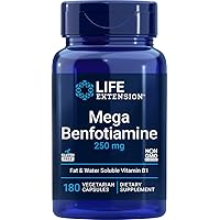 Life Extension Mega Benfotiamine, 250 mg, 180 Veg caps with Thiamine - Vitamin B1 Supplement