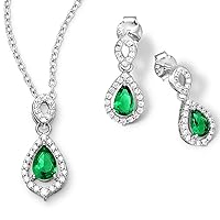 925 Sterling Silver Jewellery Set with Crystals - Infinity Drop Design - Many Colours - Stud Earrings for Women - Necklace with Pendant - Jewellery for Women with Gift Box