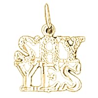 18K Yellow Gold Say Yes Saying Pendant, Made in USA