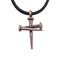 3 Nail Antique Copper Metal Finish Cross Pendant Black Cord Necklace