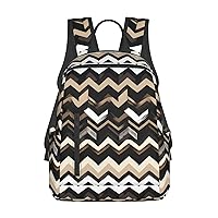 Black White Tan Zigzag Print Simple And Lightweight Leisure Backpack, Men'S And Women'S Fashionable Travel Backpack