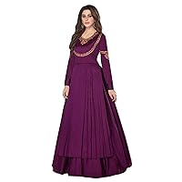 Purple Cocktail Party Designer Indian Women wear Soft Taffeta Silk Bollywood Anarkali Gown Festival Dress 1776
