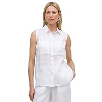 Ellos Women's Plus Size Sleeveless Button-Front Linen Blend Shirt
