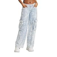 Wild Fable Women's Mid-Rise Cargo Baggy Wide Leg Utility Jeans -