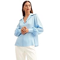 LilySilk Silk Pullover Shirt Loose Style Fit Silk Blouse for Women V Neck Retro Long Sleeves Tops for Ladies