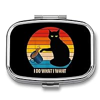 Do What I Want for Black Cat Square Pill Box for Purse Pocket 2 Compartment Medicine Tablet Holder Organizer Decorative Pill Case