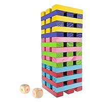 Hey! Play! Nontraditional Giant Wooden Blocks Tower Stacking Game with Dice, Outdoor Yard Game, for Adults, Kids, Boys and Girls (Rainbow Color)