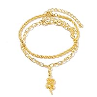 Gold Ankle Bracelets for Women, Fried Dough Twists Chain Snake Pendant Double Layer Anklet Set, Gold Anklets Jewelry Gift for Women Girls