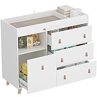 Mingyall Baby Nursery Changing Table Dresser, Baby Storage Dresser with 3 Drawers and Shelf, Baby Changing Dressers for Nursery Room, White