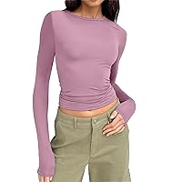 Women's Casual Basic Going Out Crop Top Slim Fit Long Sleeve Crew Neck Tight T-Shirt Lace Y2K Tee Fashion 2024