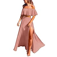 MllesReve Women Sexy 2 Piece Maxi Dress Chiffon Ruffle Crop Top Formal Evening Dresses High Split Prom Dress