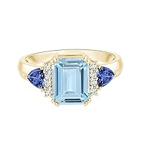 1.50 Ctw Emerald Cut Aquamarine Gemstone Solitaire Art Deco Stackable 9K Gold Engagement Ring