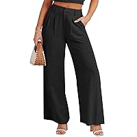 Caracilia Women's Wide Leg Linen Palazzo Pants High Waisted Business Casual Trousers Loose Pleated Dressy Pants with Pocket