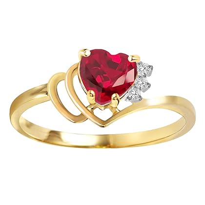 Galaxy Gold GG 1.02 ct 18K Solid Yellow Gold Heart Shaped Ruby & Diamond Ring