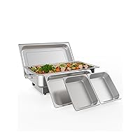 Electric Chafing Dish,Food Warmer and Servers,9QT Rectangular Buffet Set Stainless Steel with 1 Full-Size Pan & 2 Half-Size Pan, Temperature Control Display for Parties, Catering