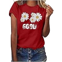 Cute Summer Tops for Women Short Sleeve Round Neck Blouses T Shirt Funny Graphic Loose Teen Girl Casual Fashion Tees