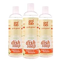 Grab Green Liquid Dish Soap, 16 Ounce (Pack of 3), Tangerine Lemongrass Scent, Biodegradable, Plant and Mineral Based, Removes Grease, Gentle on Hands
