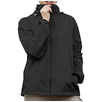 Womens Fall Jackets Casual Long Sleeve Solid Color Zipper Coat Of Hooded Waterproof Raincoat Lightweight Plus Size Sweatshirt With Pockets Winter Warm Outerwear My Orders(G Black,XX-Large)