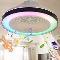 LED RGB Ceiling Light with Fan Quiet Ceiling Fan with Lighting and Remote Control Dimmable Bluetooth Speaker Music Fan Lamp Modern Ceiling Light for Bedroom Living Room Fan