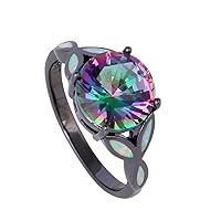 Women 10Kt Black Gold Jewelry Mystic Rainbow Topaz White fire Opal Ring fashion jewelry OR751
