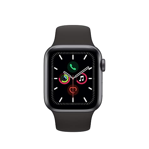 Apple Watch Series 5 (GPS, 44MM) - Space Gray Aluminum Case with Black Sport Band (Renewed)