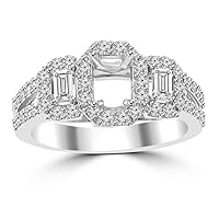 1.01 ct Ladies Round and Baguette Cut Diamond Semi Mounting Engagement Ring G Color SI-1 Clarity in 18 kt White Gold