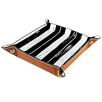 Abstract Black White Stripe Folding Rolling Thick PU Brown Leather Valet Catchall Organizer Table, Small Jewelry Candy Key Trays Storage Box Decor Entryway, Lap Keyboard Gaming Dice Tray
