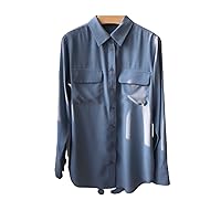 Gioventu Women's Silk Button Down Shirt Sandwash Mulberry Silk Classic Blouse Double Pockets