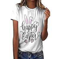 GRASWE Women Easter Bunny Print Sweatshirts Crew Neck Loose Pullover Short Sleeve Vintage Shirt