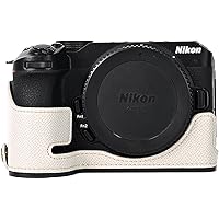 Z30 Case, BMAOLLONGB Handmade PU Carbon Fibre Leather Half Camera Case Bag Cover Bottom Opening Version for Nikon Z30 with Hand Strap (White)