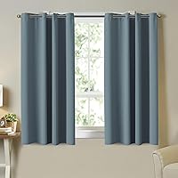Turquoize Room Darkening Curtains for Bedroom, Citadel/Blue Themal Insulated Blackout Draperies Curtains Panels Solid Ring Top Window Curtains for Nursery & Infant Care, 52