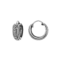 Sterling Silver Tiny 1/2 inch Peace Sign & Crescent Moon Hoop Earrings for Women & Girls Half Round Hinged Oxidized finish