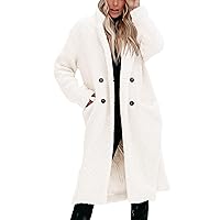 Fuzzy Jackets for Women Long Solid Color Windproof Fashion Warm with Long Sleeve Lapel Collar Pockets Outwear