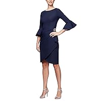 Alex Evenings Women's Plus-Size Short Slimming Sheath Dress with Bell Sleeves
